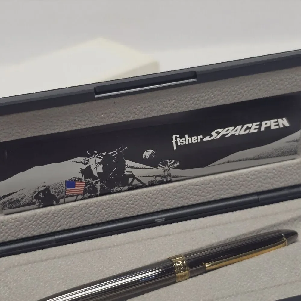 Fisher Original Astronaut Classic Space Pen Gunmetal Gold Tone Rim With Box